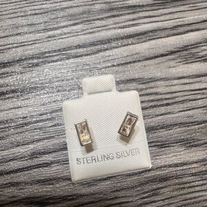 Sterling Silver Rectangular CZ Stud Earrings - Clear